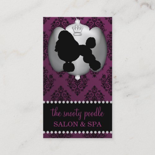 Eggplant Purple Jeweled Damask Dog Grooming/Spa Business Card