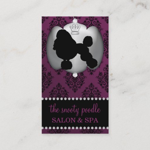 Customizable Eggplant Purple Jeweled Damask Dog Grooming/Spa Business Card