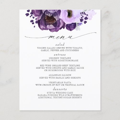 Eggplant Purple Modern Boho Wedding Menu Flyer