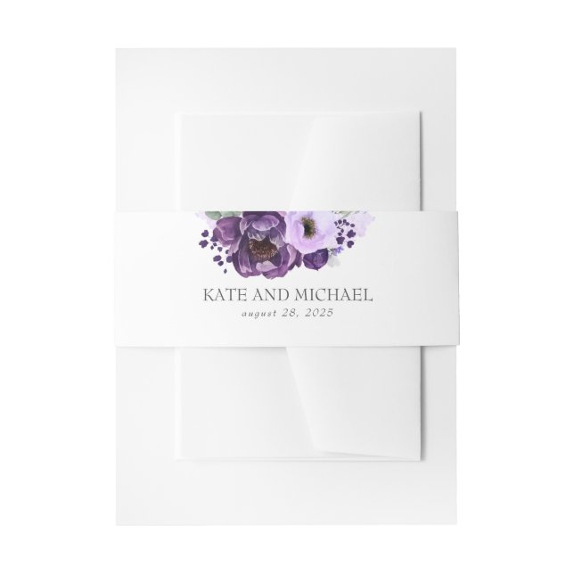 Eggplant Purple Modern Wedding Invitation Belly Band (Front Example)