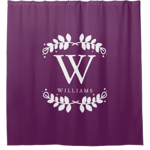 Eggplant Purple Monogram Shower Curtain