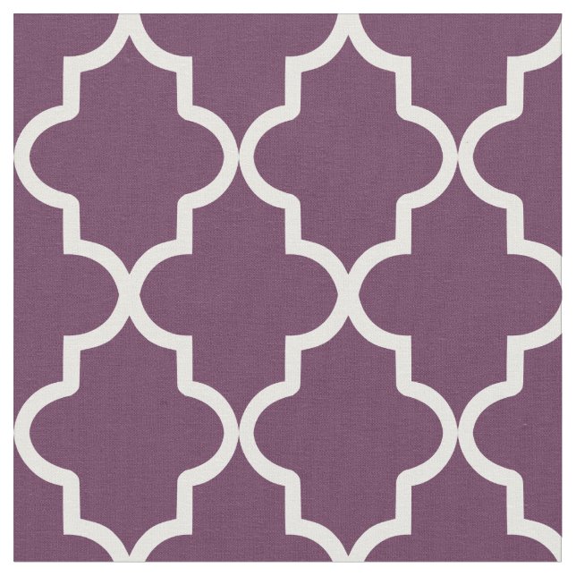 Eggplant Purple Moroccan Quatrefoil Fabric (Close Up)
