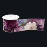 Eggplant Purple, Pink & Cream Floral Satin Ribbon<br><div class="desc">Romantic flowers in shades of rich burgundy,  gentle lilac,  deep eggplant purple and pinkish orchid pair with modern green botanicals such as ferns and eucalyptus. A deep,  eggplant purple background ties it all together in these romantic floral pattern ribbons.</div>