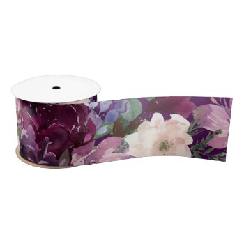 Eggplant Purple  Pink & Cream Floral Satin Ribbon by colleenmichele at Zazzle