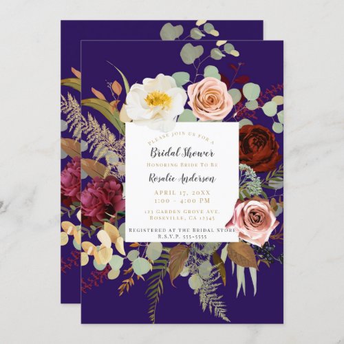 Eggplant Purple Pink Rustic Floral Bridal Shower Invitation