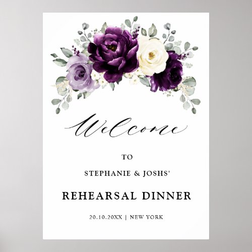 Eggplant Purple Plum Boho Rehearsal Dinner Welcome Poster