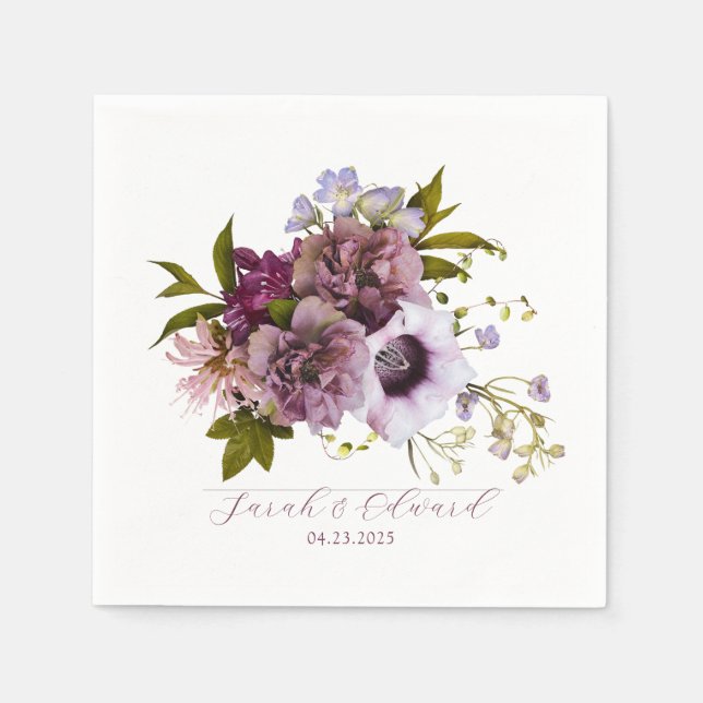Eggplant Purple Plum Floral  Napkins (Front)