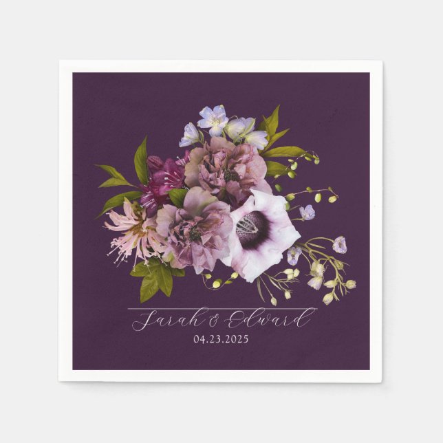 Eggplant Purple Plum Floral  Napkins (Front)