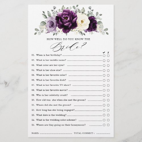 Eggplant Purple Plum Ivory Bridal Shower Game