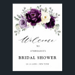 Eggplant Purple Plum Ivory Bridal Shower Welcome   Poster<br><div class="desc">Elegant floral midsummer bridal shower welcome poster features a bouquet of watercolor roses peonies in shades of purple plum, champagne ivory floral and sage , lush green botanical eucalyptus leaves. Please find more matching designs and variations from my "blissweddingpaperie" store. And feel free to contact me for further customization or...</div>