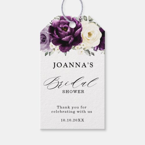 Eggplant Purple Plum Ivory White Bridal Shower Gift Tags