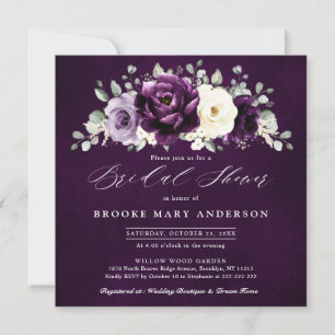 Eggplant Purple Plum Ivory White Bridal Shower In Invitation