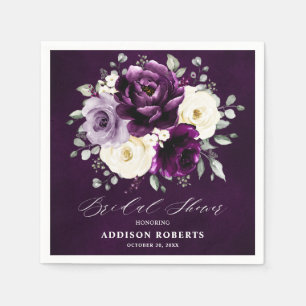 Eggplant Purple Plum Ivory White Bridal Shower Na Napkins