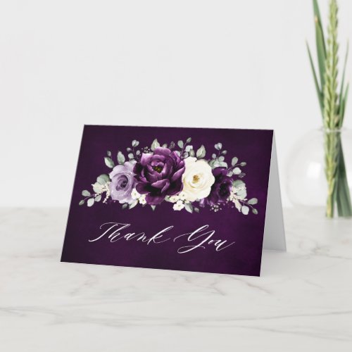 Eggplant Purple Plum Ivory White  Bridal Shower Th Thank You Card