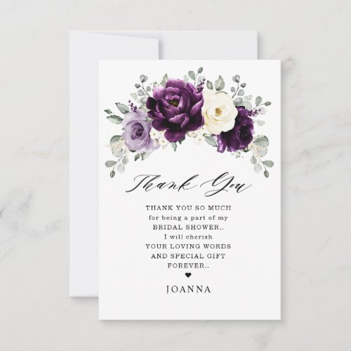 Eggplant Purple Plum Ivory White Bridal Shower Thank You Card