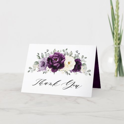 Eggplant Purple Plum Ivory White  Bridal Shower Thank You Card