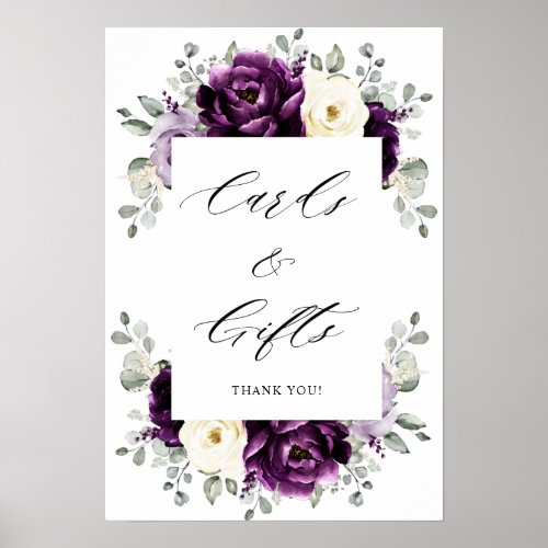 Eggplant Purple Plum Ivory White  Cards  Gifts    Poster