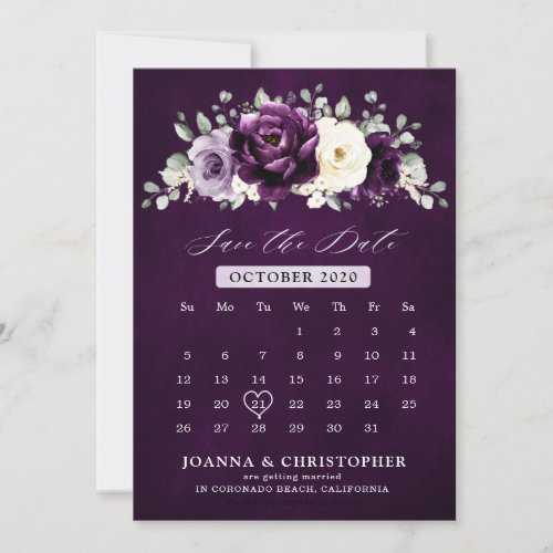 Eggplant Purple Plum Ivory White Floral Calendar S Save The Date