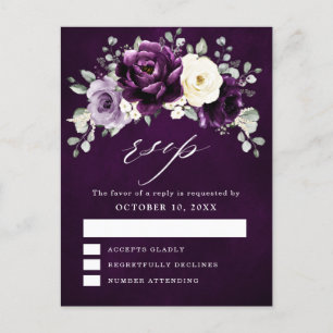 Eggplant Purple Plum Ivory White Floral RSVP Postc Postcard