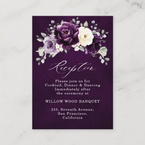 Eggplant Purple Plum Ivory White Floral Wedding En Enclosure Card
