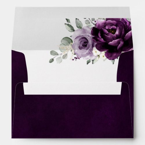 Eggplant Purple Plum Ivory White Floral Wedding En Envelope