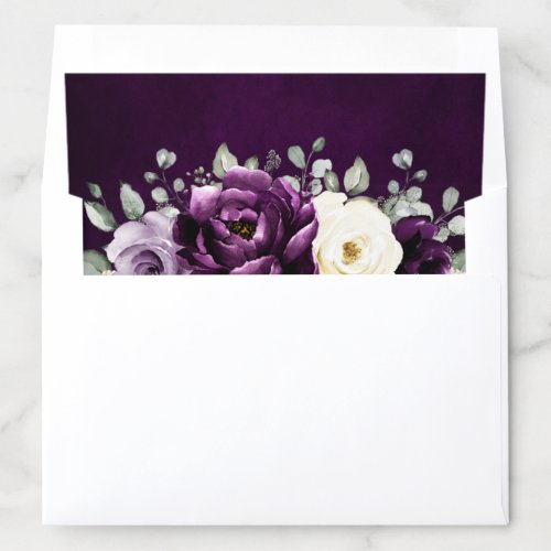 Eggplant Purple Plum Ivory White Floral Wedding En Envelope Liner