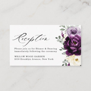 Eggplant Purple Plum Ivory White Floral Wedding Enclosure Card