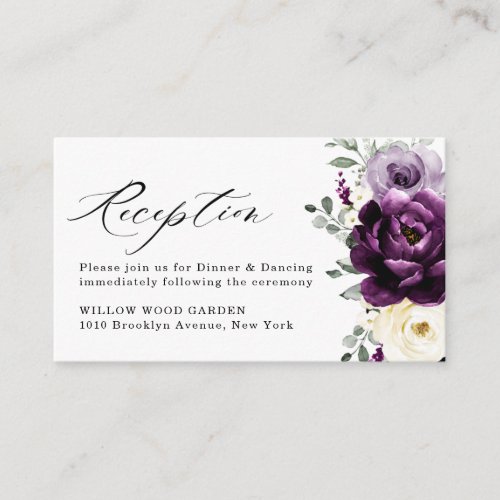 Eggplant Purple Plum Ivory White Floral Wedding Enclosure Card