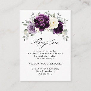 Eggplant Purple Plum Ivory White Floral Wedding Enclosure Card