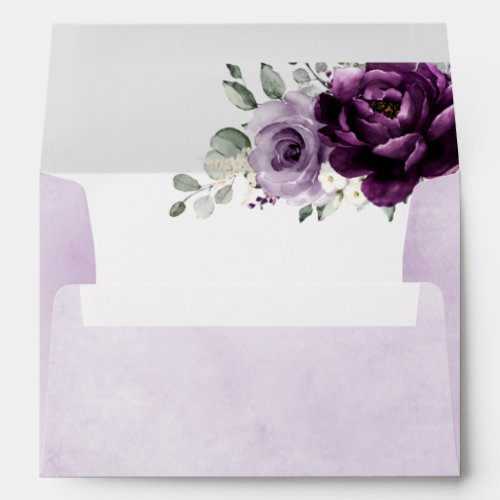 Eggplant Purple Plum Ivory White Floral Wedding Envelope