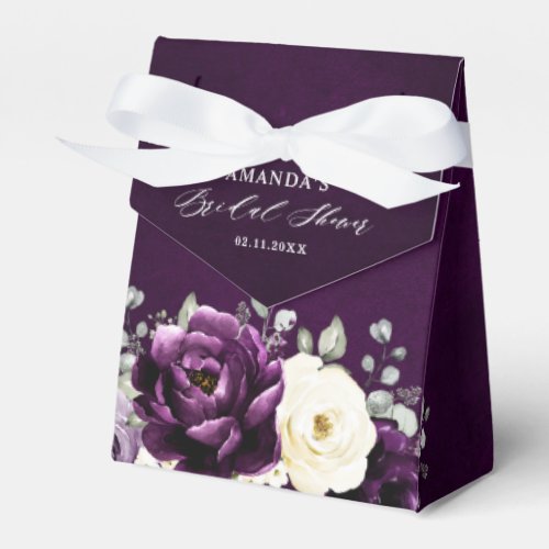 Eggplant Purple Plum Ivory White Floral Wedding Fa Favor Boxes