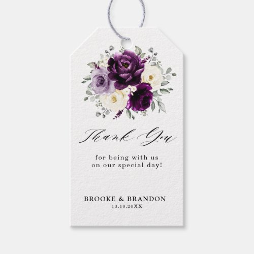 Eggplant Purple Plum Ivory White Floral Wedding Gift Tags