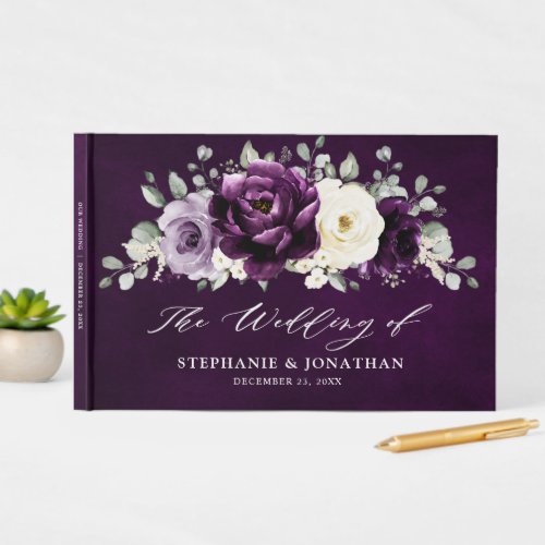 Eggplant Purple Plum Ivory White Floral Wedding Gu Guest Book