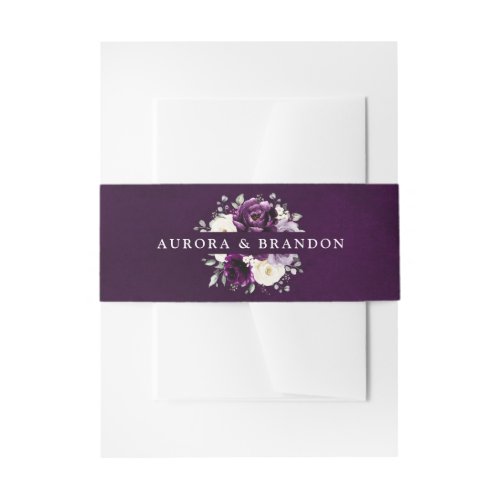 Eggplant Purple Plum Ivory White Floral Wedding In Invitation Belly Band