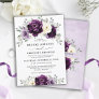 Eggplant Purple Plum Ivory White Floral Wedding Invitation