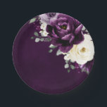 Eggplant Purple Plum Ivory White Floral Wedding Pa Paper Plates<br><div class="desc">Elegant floral midsummer wedding plates features a bouquet of watercolor roses peonies in shades of purple plum, champagne ivory floral and sage , lush green botanical eucalyptus leaves. Please find more matching designs and variations from my "blissweddingpaperie" store. And feel free to contact me for further customization or matching items....</div>
