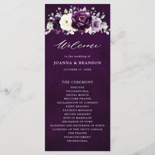 Eggplant Purple Plum Ivory White Floral Wedding Pr Program