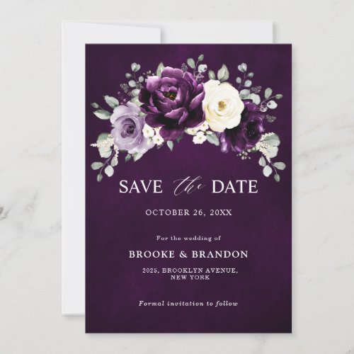 Eggplant Purple Plum Ivory White Floral Wedding Sa Save The Date