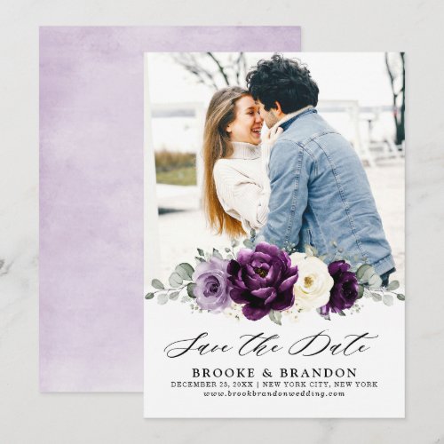 Eggplant Purple Plum Ivory White Floral Wedding Save The Date