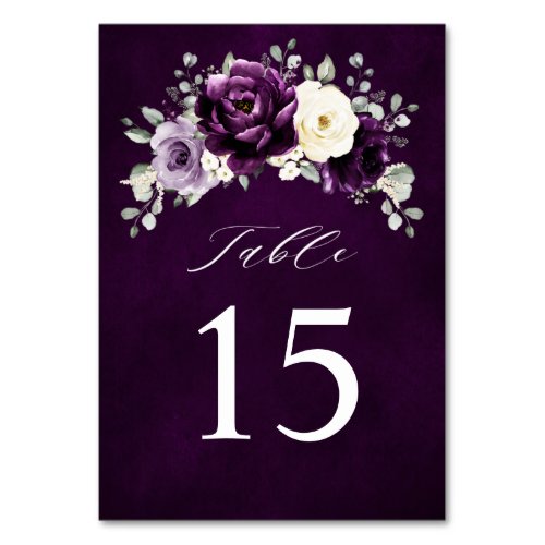 Eggplant Purple Plum Ivory White Floral Wedding Ta Table Number