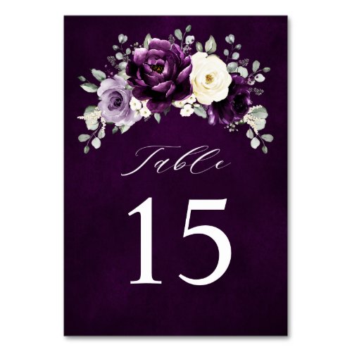 Eggplant Purple Plum Ivory White Floral Wedding Ta Table Number