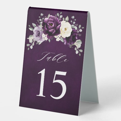 Eggplant Purple Plum Ivory White Floral Wedding Ta Table Tent Sign