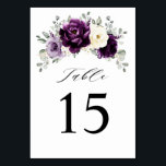 Eggplant Purple Plum Ivory White Floral Wedding Table Number<br><div class="desc">Elegant floral midsummer wedding table number features a bouquet of watercolor roses peonies in shades of purple plum, champagne ivory floral and sage , lush green botanical eucalyptus leaves. Please find more matching designs and variations from my "blissweddingpaperie" store. And feel free to contact me for further customization or matching...</div>