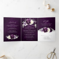 Eggplant Purple Plum Ivory White Floral Wedding Tr