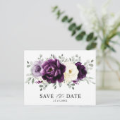 Eggplant Purple Plum Ivory White Save the Date     Postcard (Standing Front)