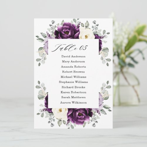 Eggplant Purple Plum Ivory White Seating Chart Invitation