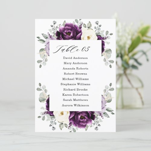 Eggplant Purple Plum Ivory White Seating Chart     Invitation