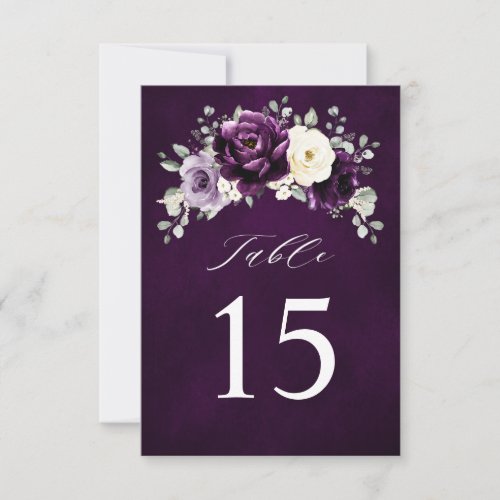 Eggplant Purple Plum Ivory White Table Number card