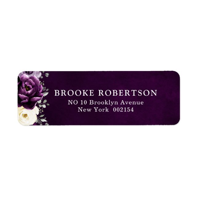 Eggplant Purple Plum Ivory White Wedding Address   Label (Front)