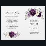 Eggplant Purple Plum Ivory White Wedding Program<br><div class="desc">Elegant floral midsummer wedding program features a bouquet of watercolor roses peonies in shades of purple plum, champagne ivory floral and sage , lush green botanical eucalyptus leaves. Please find more matching designs and variations from my "blissweddingpaperie" store. And feel free to contact me for further customization or matching items....</div>